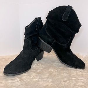 White Mountain Pull On Suede Leather Cowboy Style Ankle Booties Black‎ Size 8M